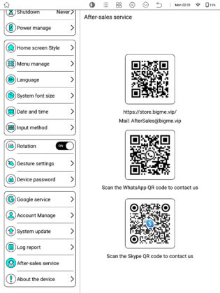 Bigme B1051 settings
