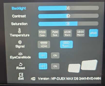 Duex Max DS - Display Settings Menu
