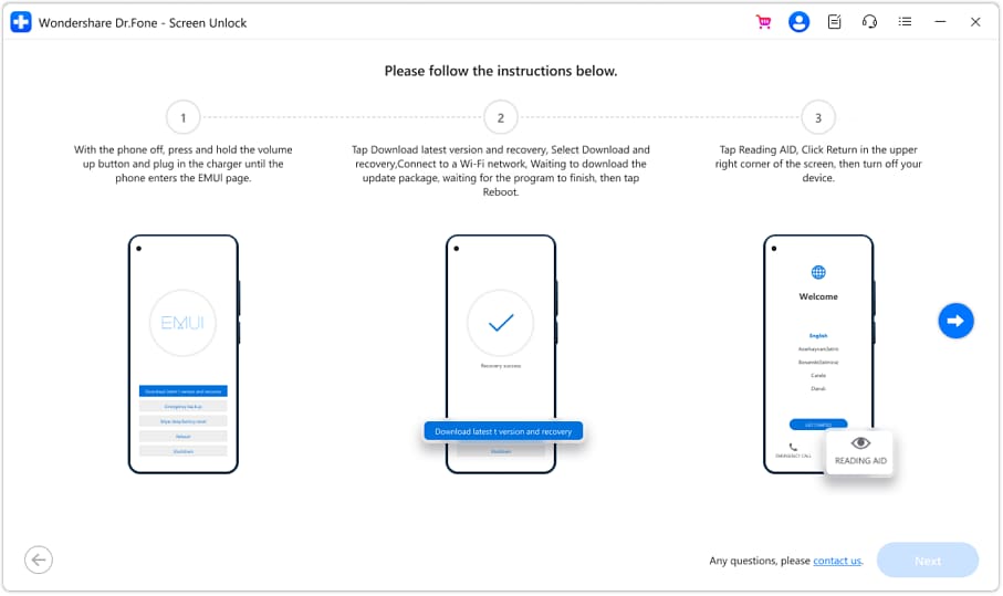 access emui page after choosing huawei