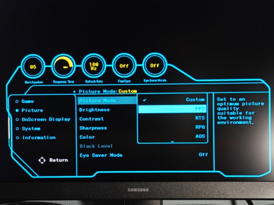 Меню монітора Samsung 24" Odyssey G3 G30D