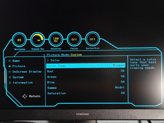 Samsung Odyssey G3 G30D menu