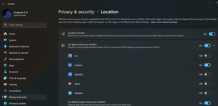 Location in Windows 11