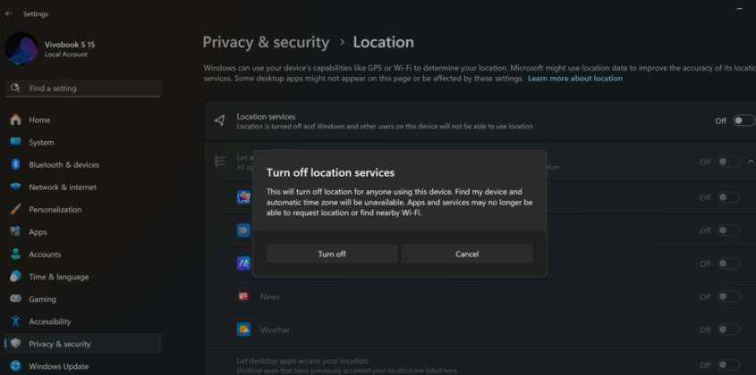 Location in Windows 11