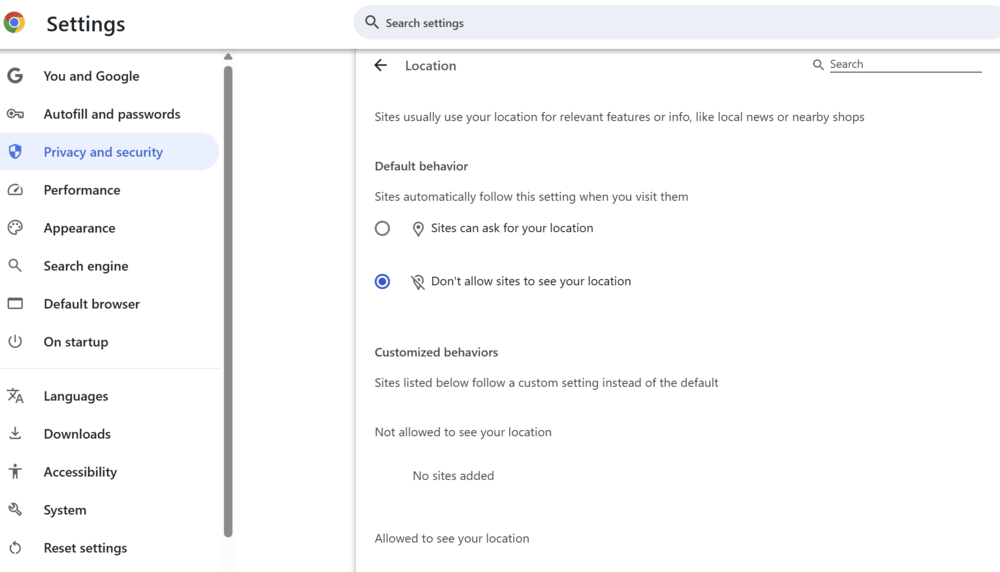 Location in Windows 11 