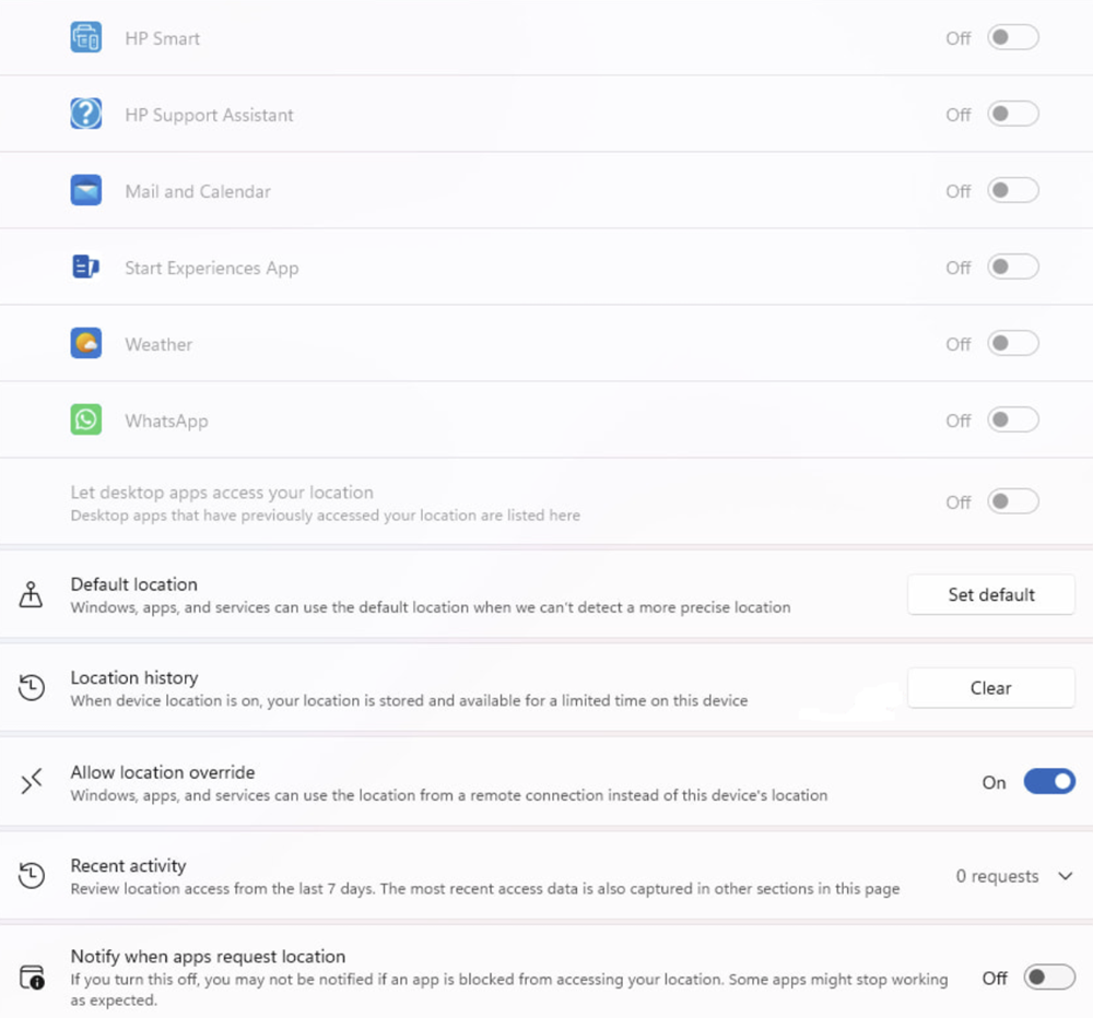 Location in Windows 11