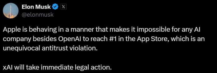 Ілон Маск та xAI хочуть подати позов проти Apple через рейтинг в App Store Ілон Маск та xAI хочуть подати позов проти Apple через рейтинг в App Store