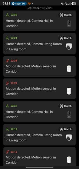 Ajax IndoorCam notifications