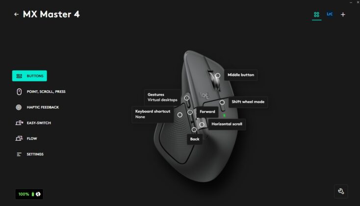 Logitech MX Master 4 settings in Logi Options+
