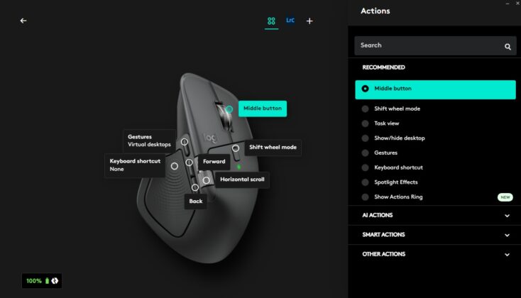 Logitech MX Master 4 settings in Logi Options+