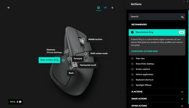 Logitech MX Master 4 settings in Logi Options+