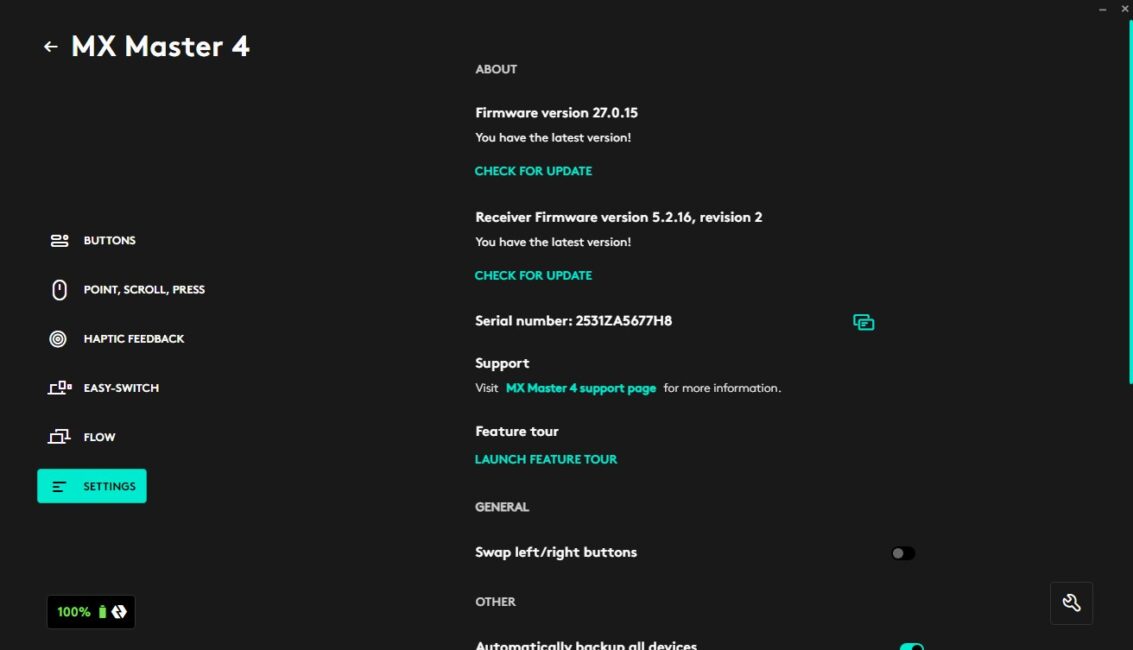 Logitech MX Master 4 settings in Logi Options+