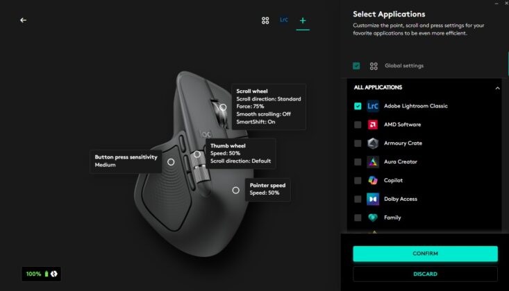 Logitech MX Master 4 settings in Logi Options+