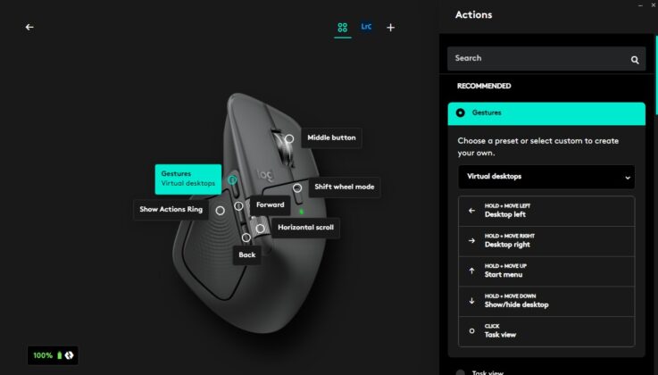 Logitech MX Master 4 settings in Logi Options+