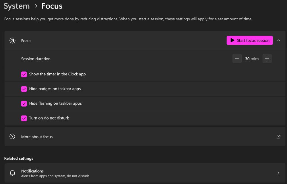 Windows 11 Focus Sessions