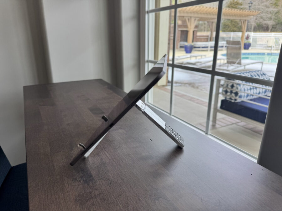 Side view of a tablet elevated on the ORICO PN-1 stand