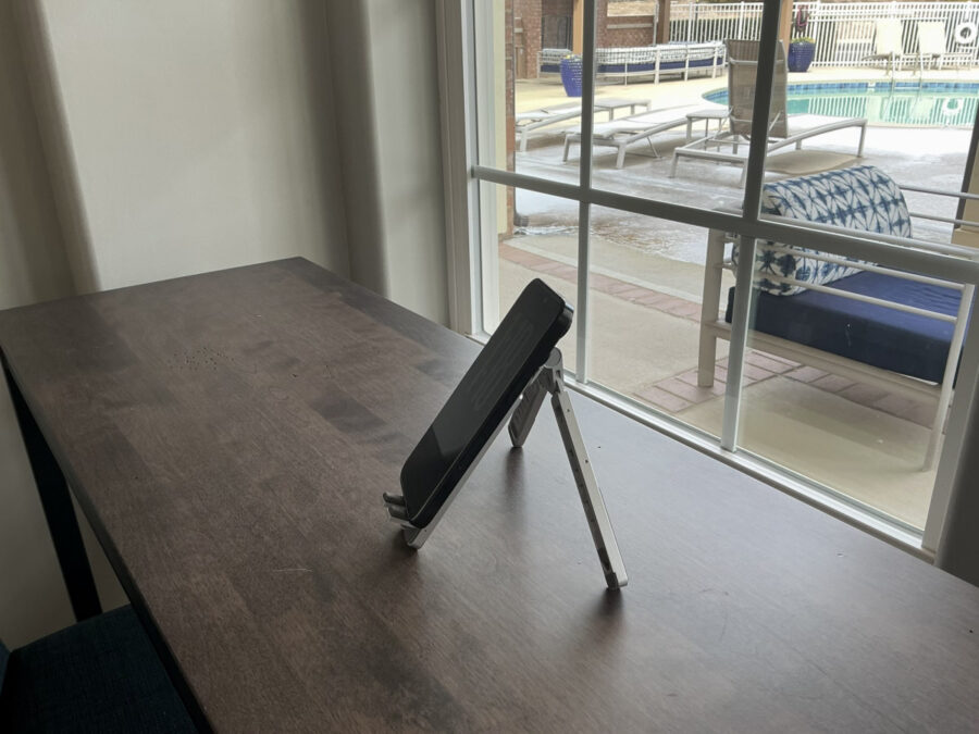 ORICO PN-1 laptop stand holding a smartphone on a desk