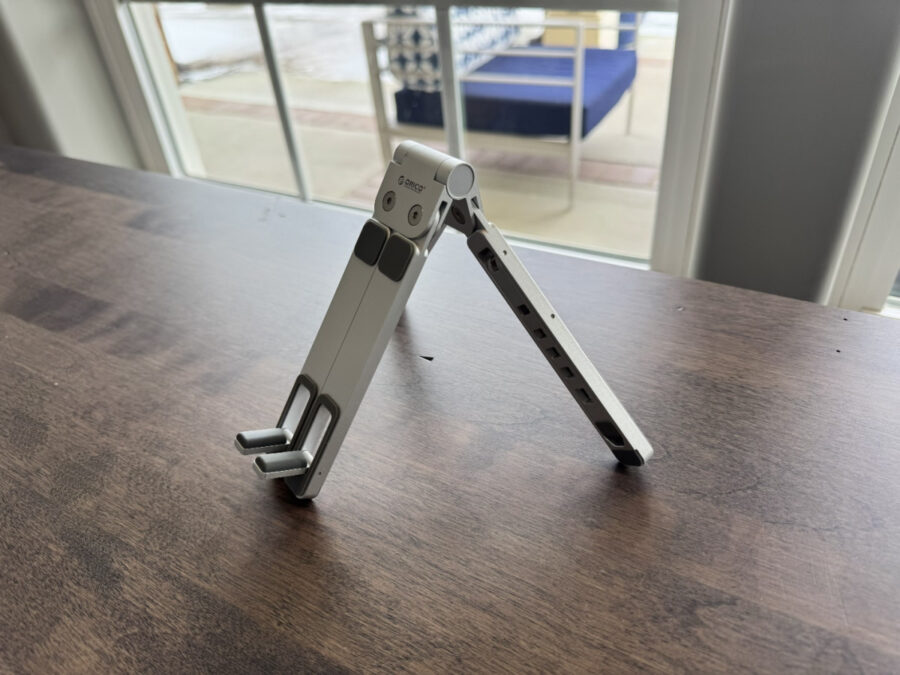 ORICO PN-1 laptop stand opened in a low-angle configuration