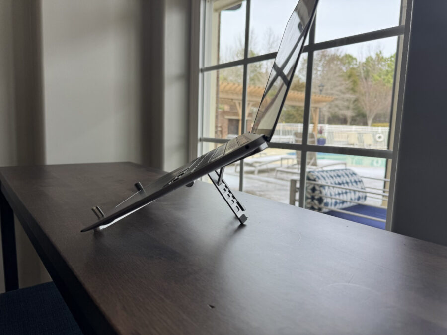Side view of a laptop elevated on the ORICO PN-1 stand