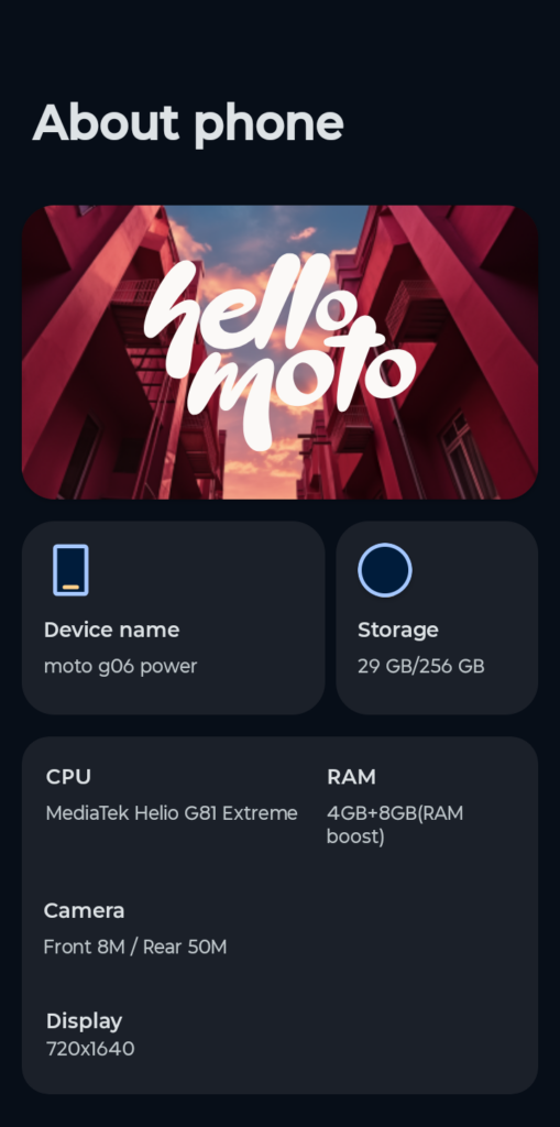 Motorola Moto G06 Power system