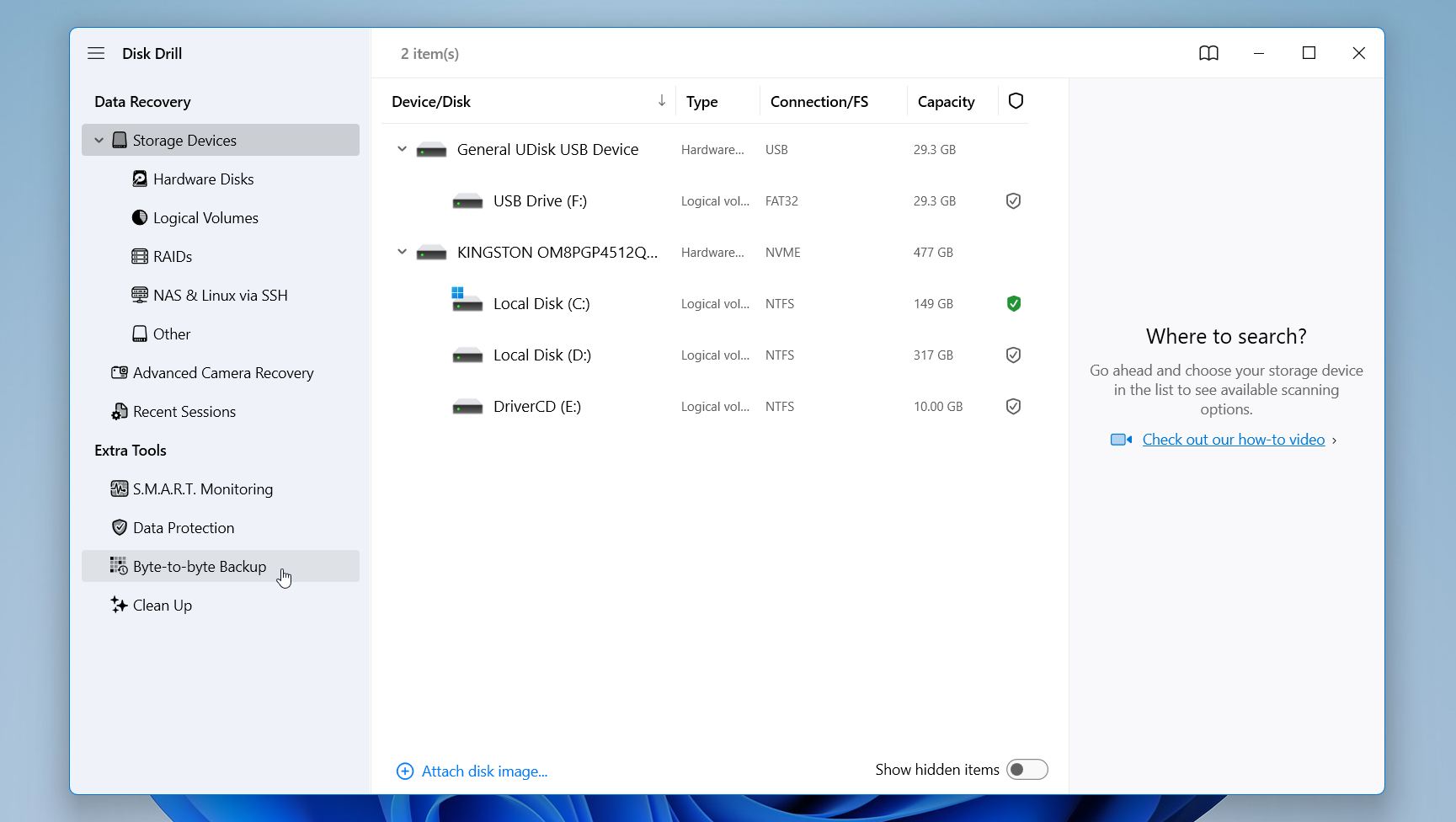 Select Byte-to-Byte Backup Select Byte-to-Byte Backup