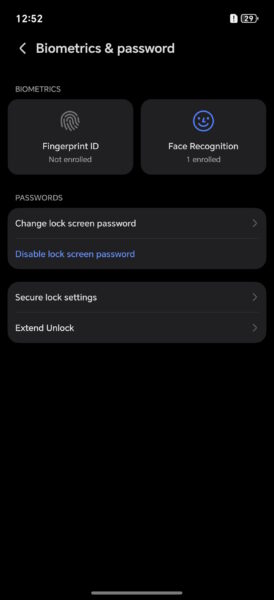 Biometrics settings
