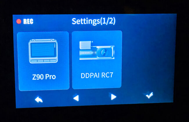 DDPAI Z90 Pro - Settings Menu