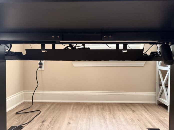 Under-desk cable management tray on the DXRacer Tidal XL. DXRacer Tidal XL Gaming Desk