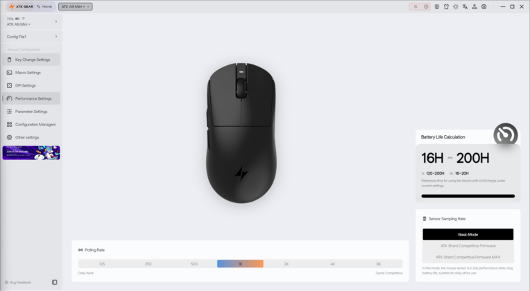 ATK Hub estimates 120&ndash;200 hours of battery life at 1K polling rate in Basic Mode