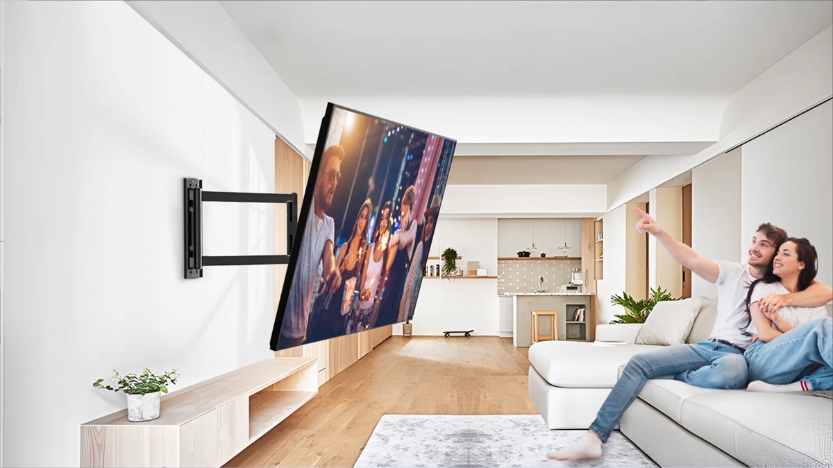 TV on a swivel bracket
