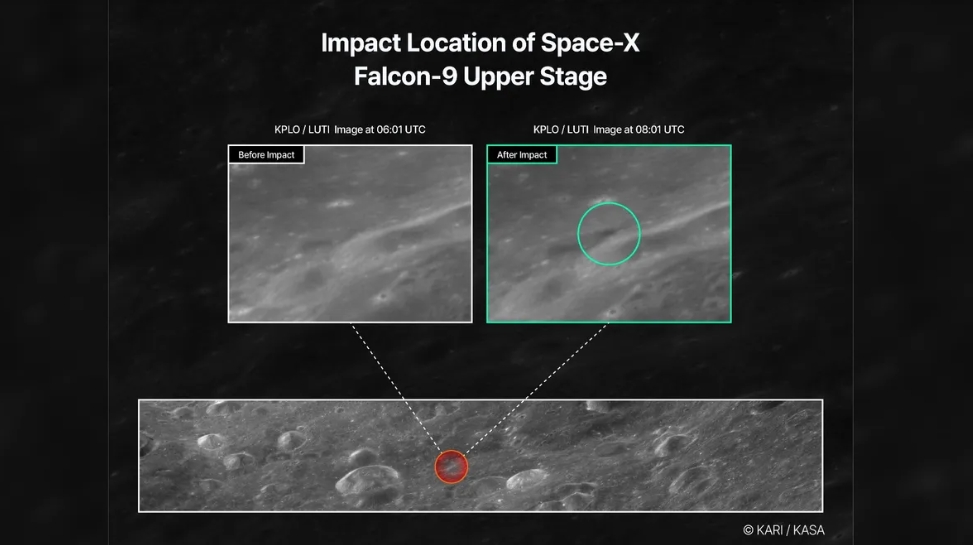 SpaceX rocket's impact crater on the moon SpaceX rocket's impact crater on the moon