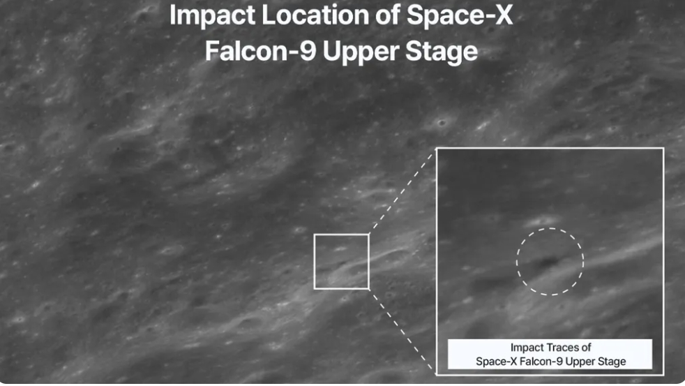 SpaceX rocket's impact crater on the moon SpaceX rocket's impact crater on the moon