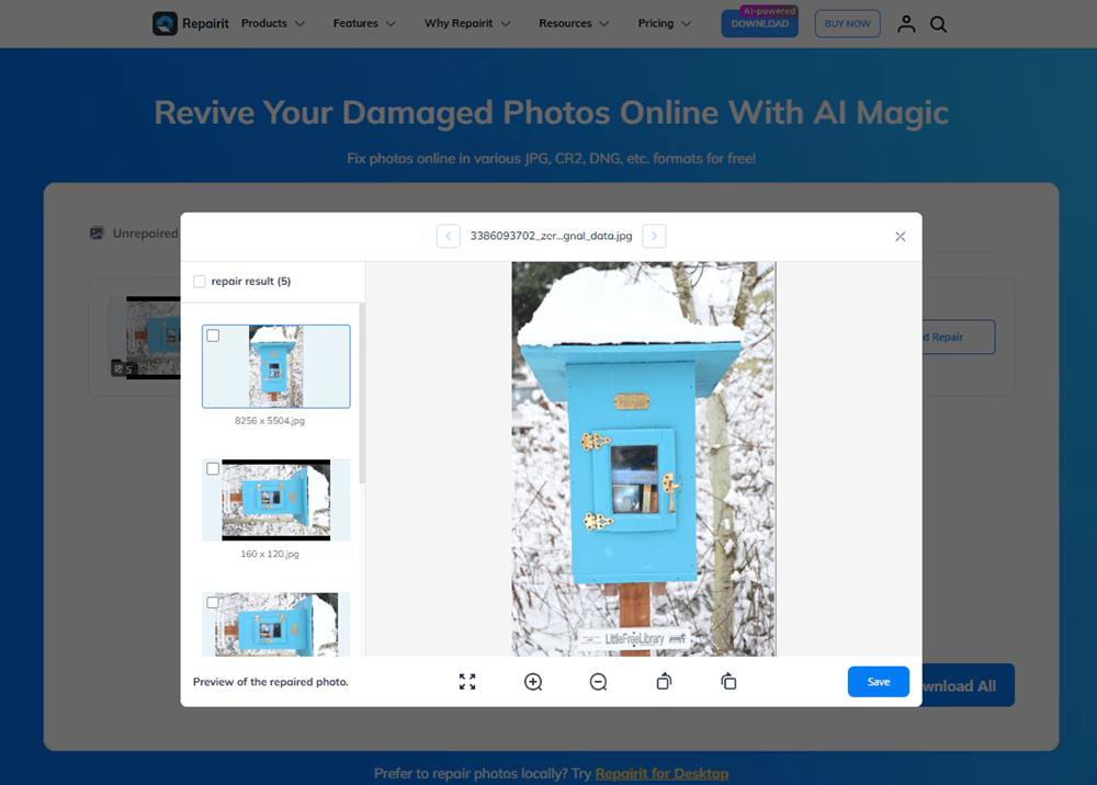 Preview and save the restored image