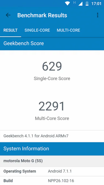 Motorola Moto G5S Geekbench 4
