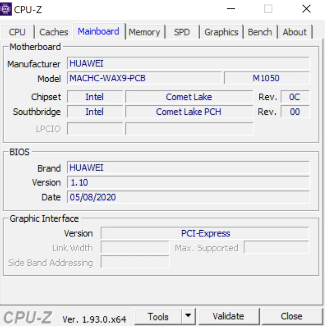 Huawei MateBook X Pro 2020 CPU-Z