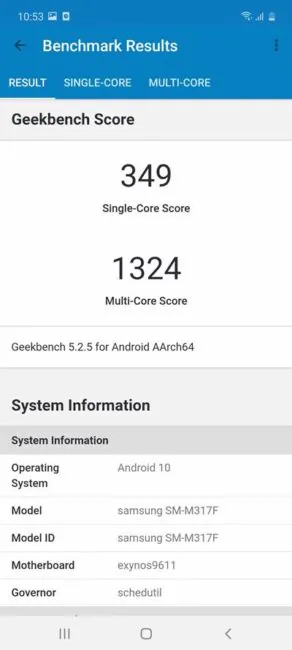 Samsung Galaxy M31s GeekBench