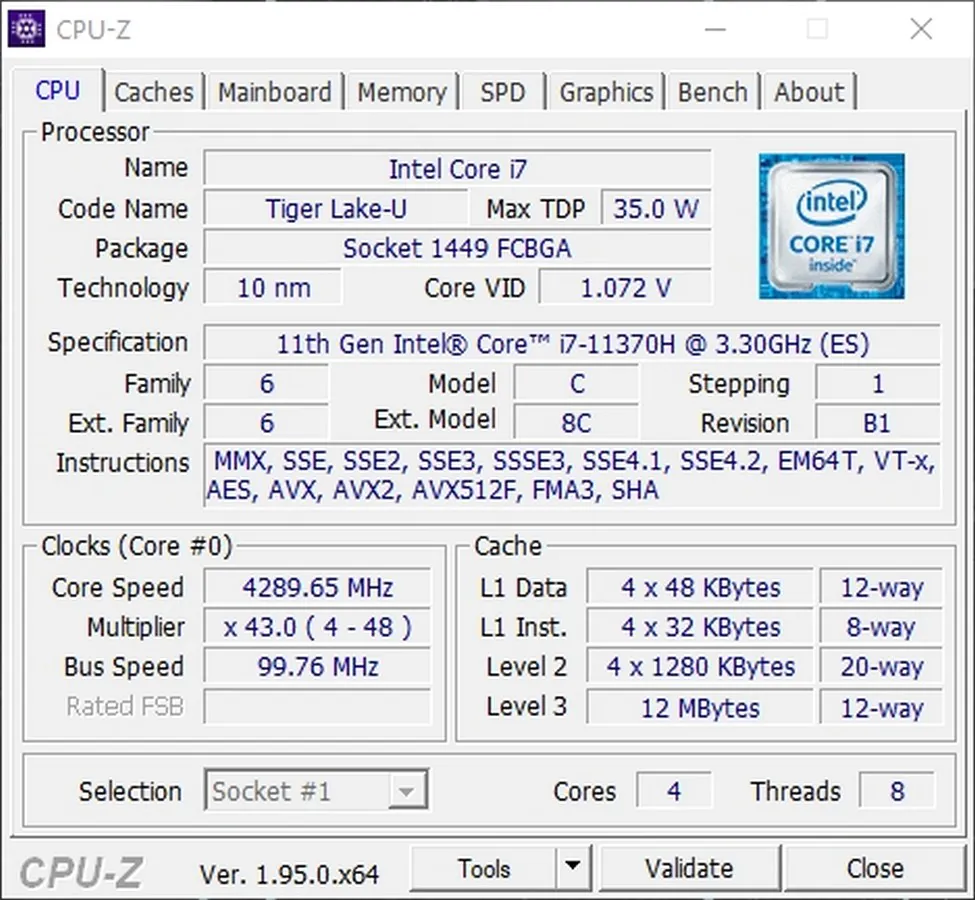 ASUS TUF Dash F15 CPU