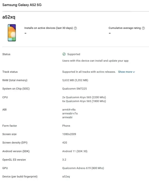 Samsung Galaxy A52 5G Specs