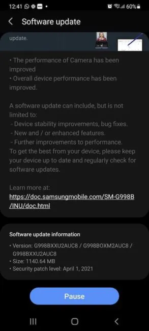 Samsung Galaxy S21 Ultra Firmware Update