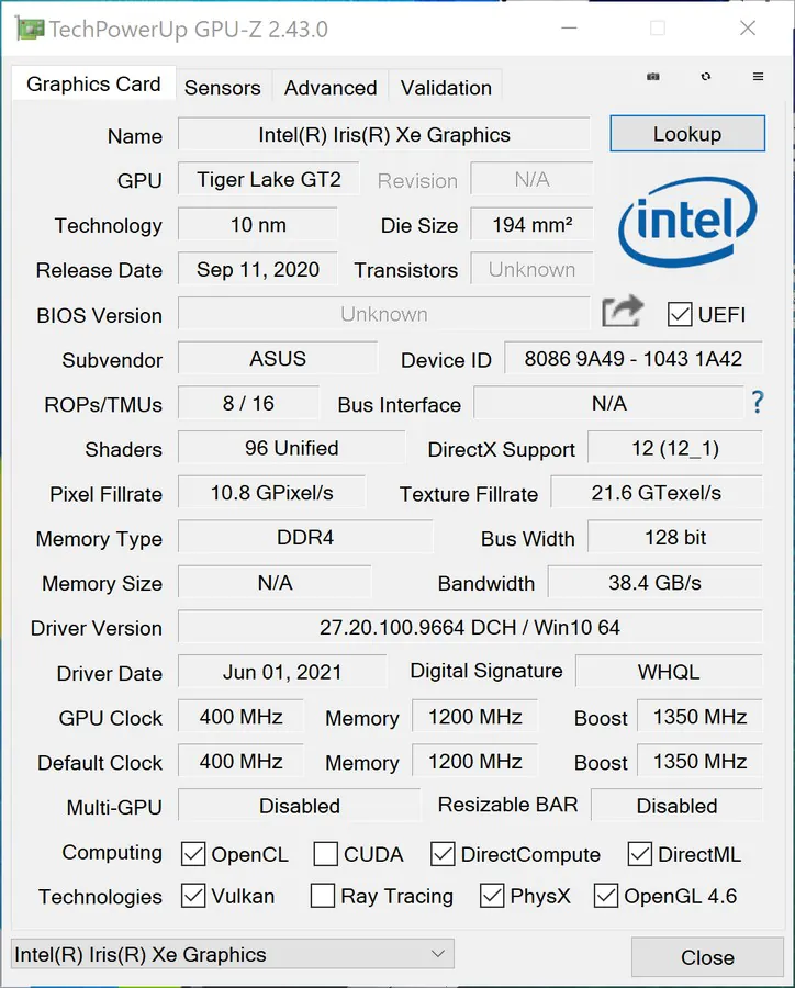 ASUS Vivokitob Pro 16X OLED (N7600) - GPU