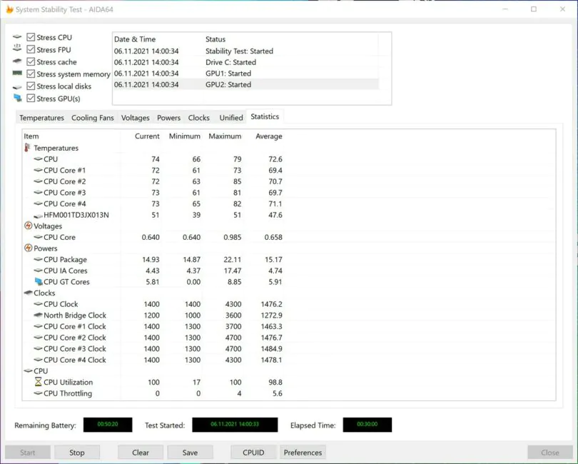 ASUS Vivobook Pro 16X OLED (N7600) - מבחן יציבות מערכת