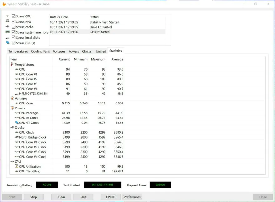 ASUS Vivobook Pro 16X OLED (N7600) - מבחן יציבות מערכת