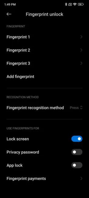 Redmi Note 11 - Fingerprint Settings