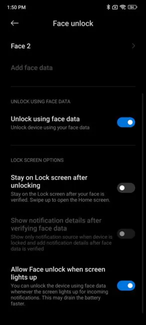 Redmi Note 11 - Face Unlock Settings