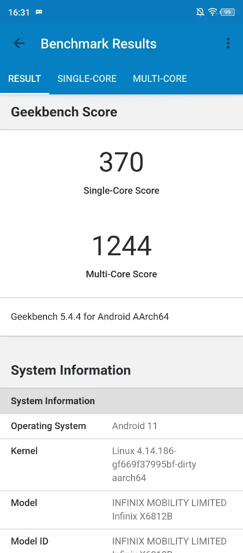 Infinix HETE 11S NFC - Benchmarks