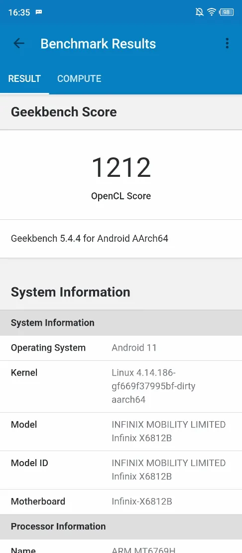 Infinix HETE 11S NFC - Benchmarks