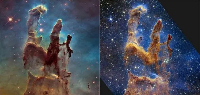 Piliers de la création - Hubble et Webb