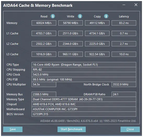 AIDA64 Cashe and Memory Bench