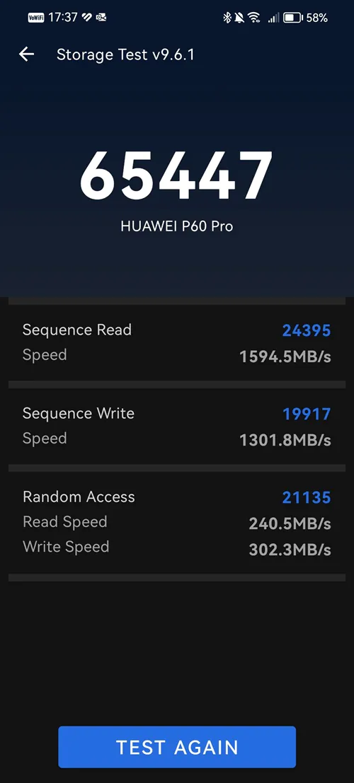 Huawei Test de stockage P60 Pro AnTuTu