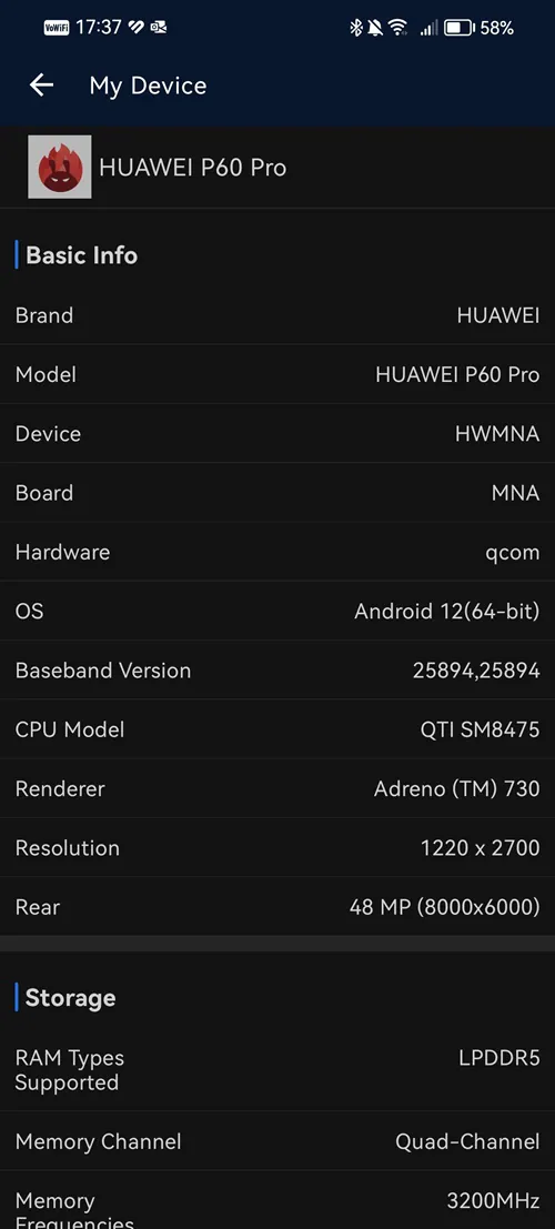 Huawei Informazioni AnTuTu P60 Pro