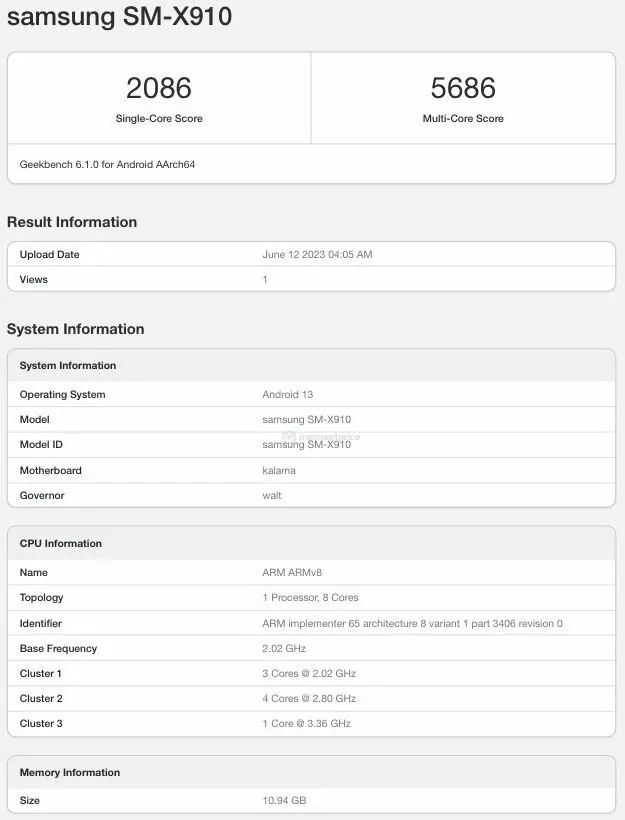 Samsung Galaxy Tab S9 Ultra Geekbench